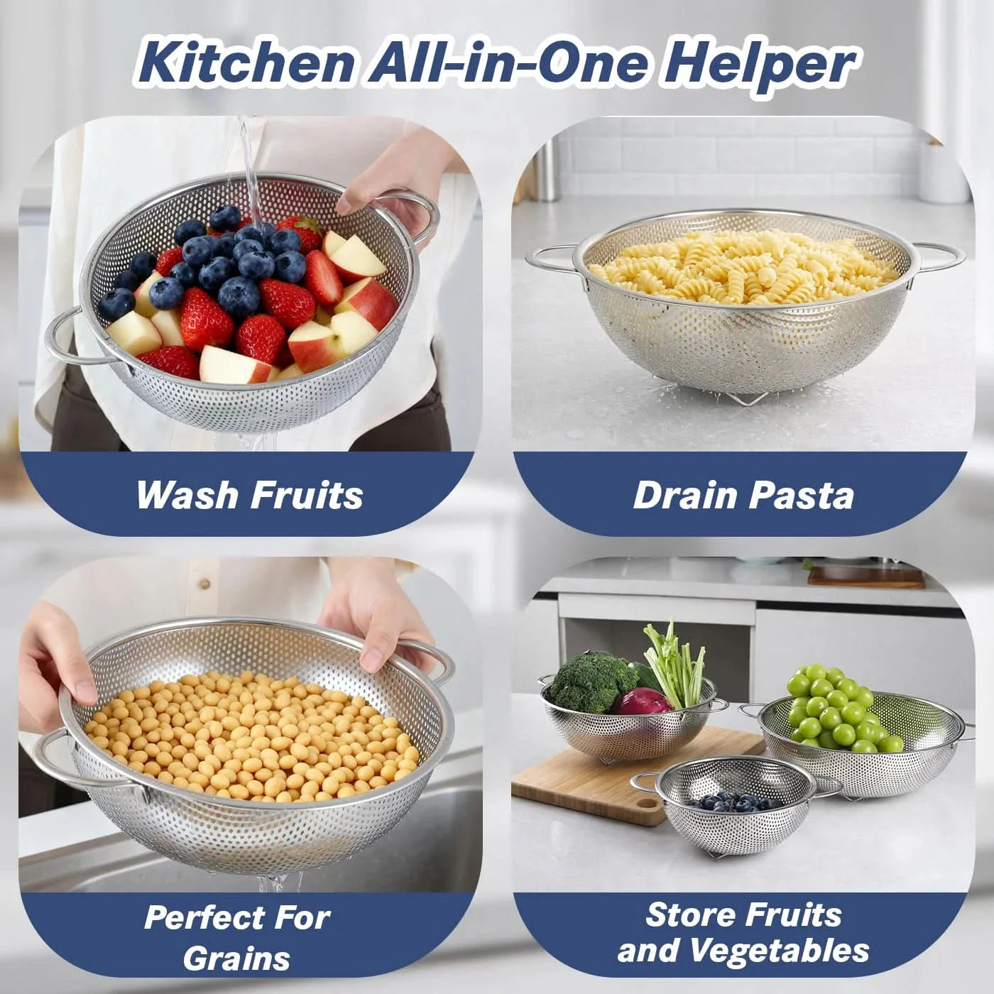 Stainless Steel Colander Set for Kitchen Use