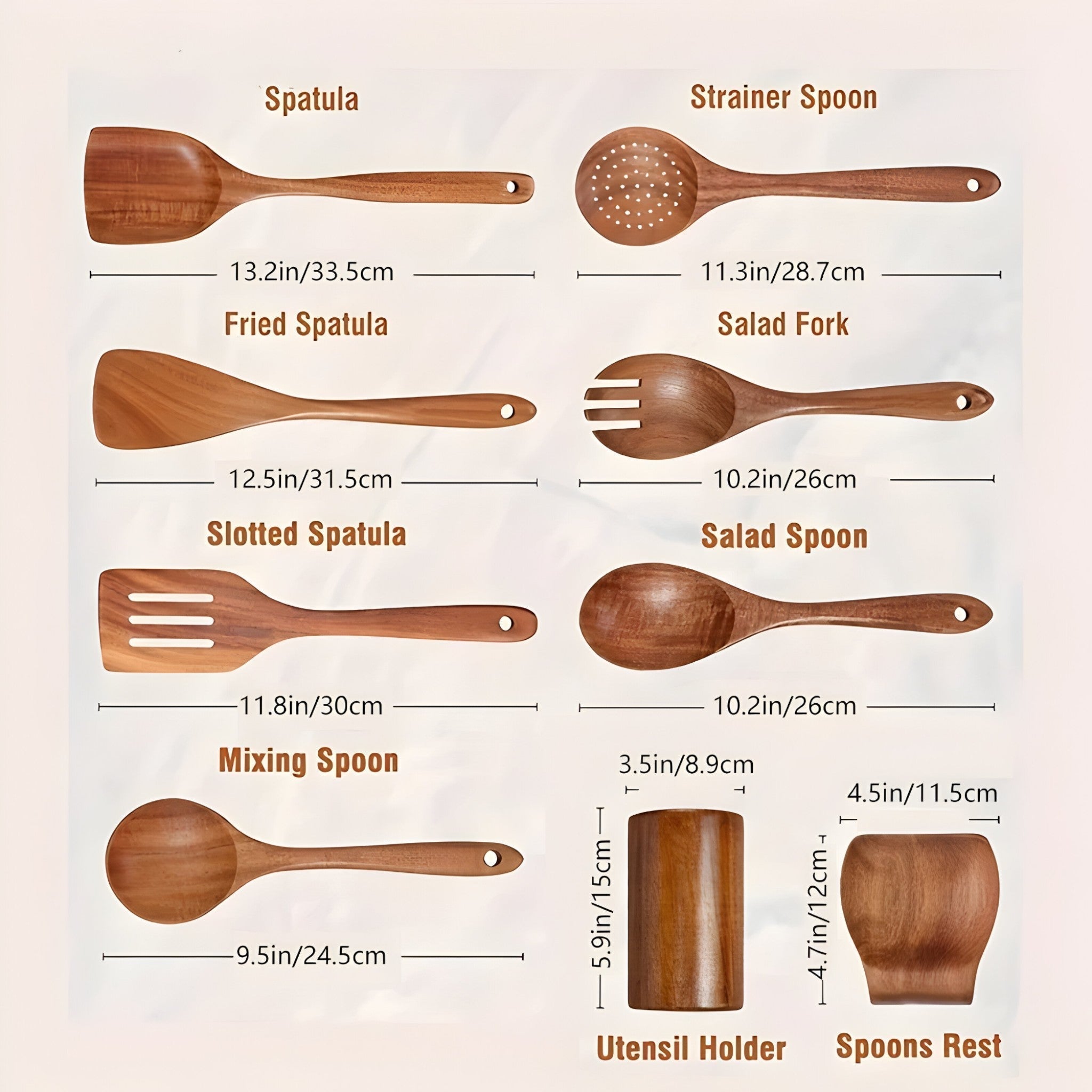 9-Piece Premium Teak Cooking Utensil Collection with Holder