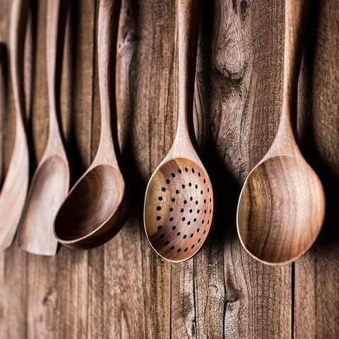 Teak Wood Kitchen Utensil Set for Natural Cooking – Spatula & Spoons