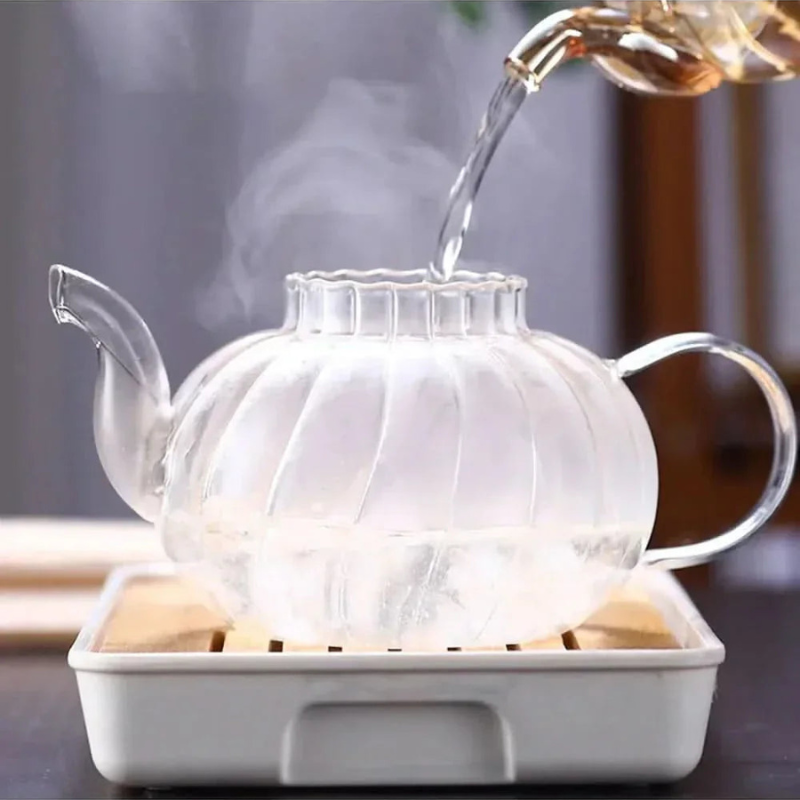 Elegant 1L Transparent Glass Teapot with Stainless Steel Infuser