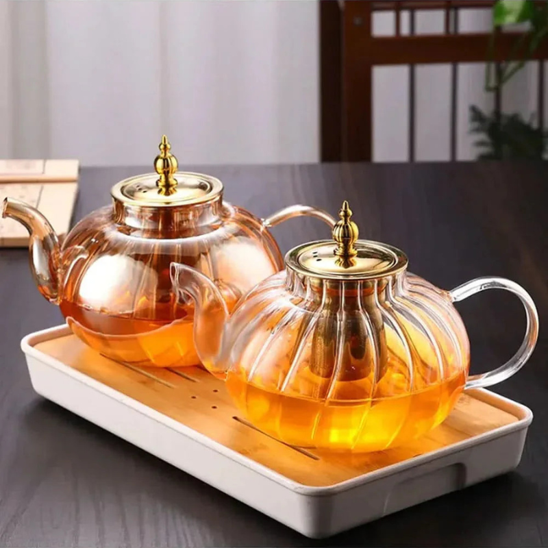 Elegant 1L Transparent Glass Teapot with Stainless Steel Infuser