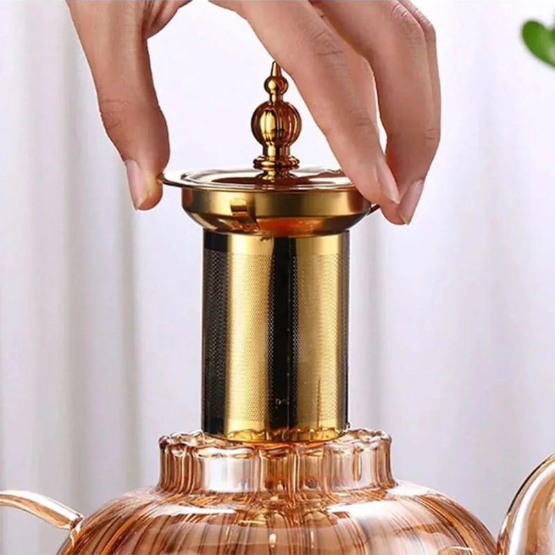 Elegant 1L Transparent Glass Teapot with Stainless Steel Infuser