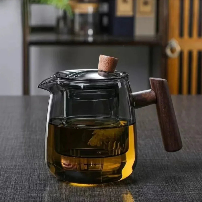 Elegant 600 ml Glass Teapot with Wooden Handle