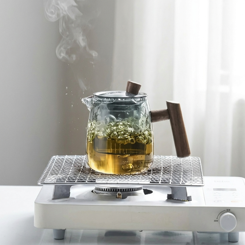 Elegant 600 ml Glass Teapot with Wooden Handle