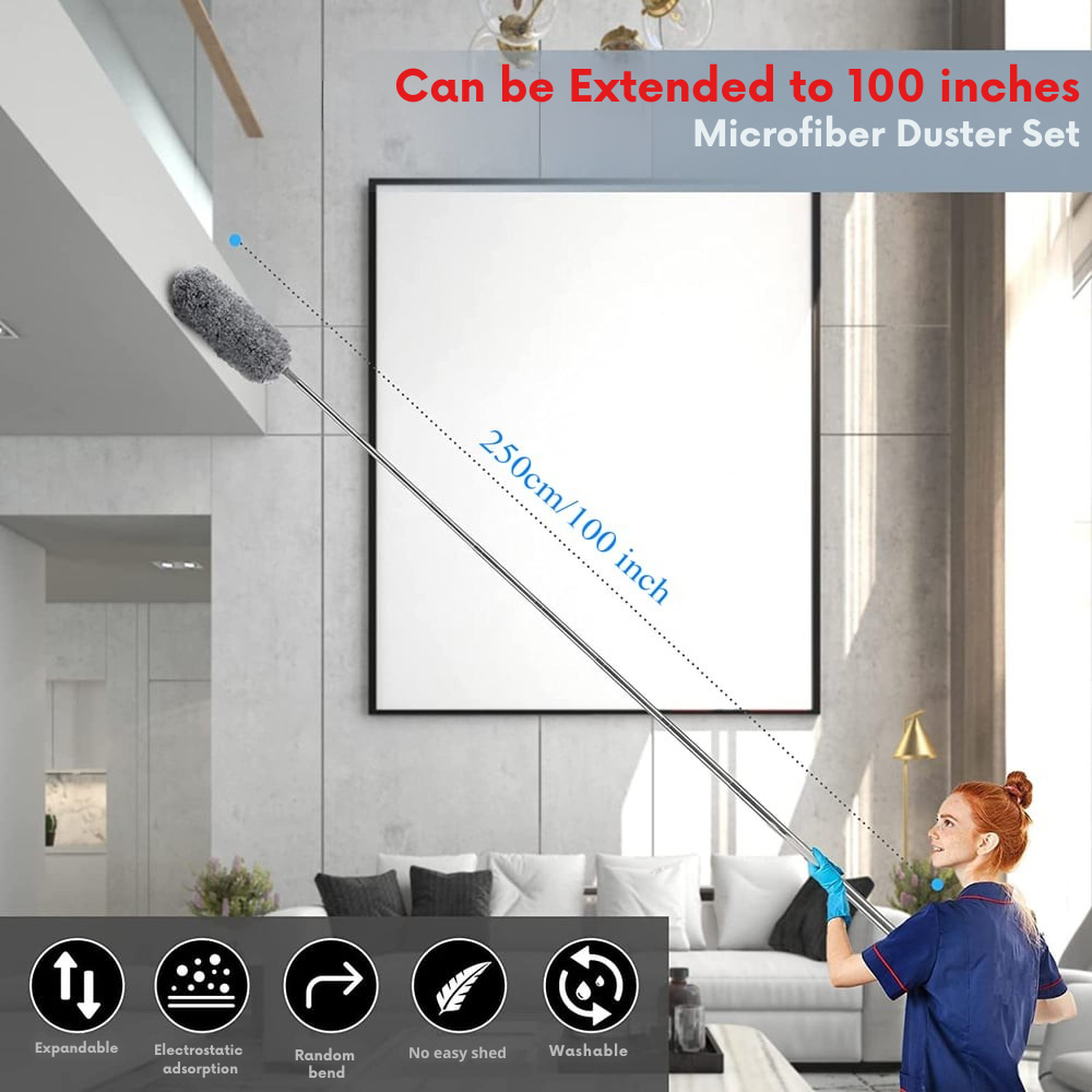 Extendable Microfiber Duster with Flexible Head – Washable Long Reach
