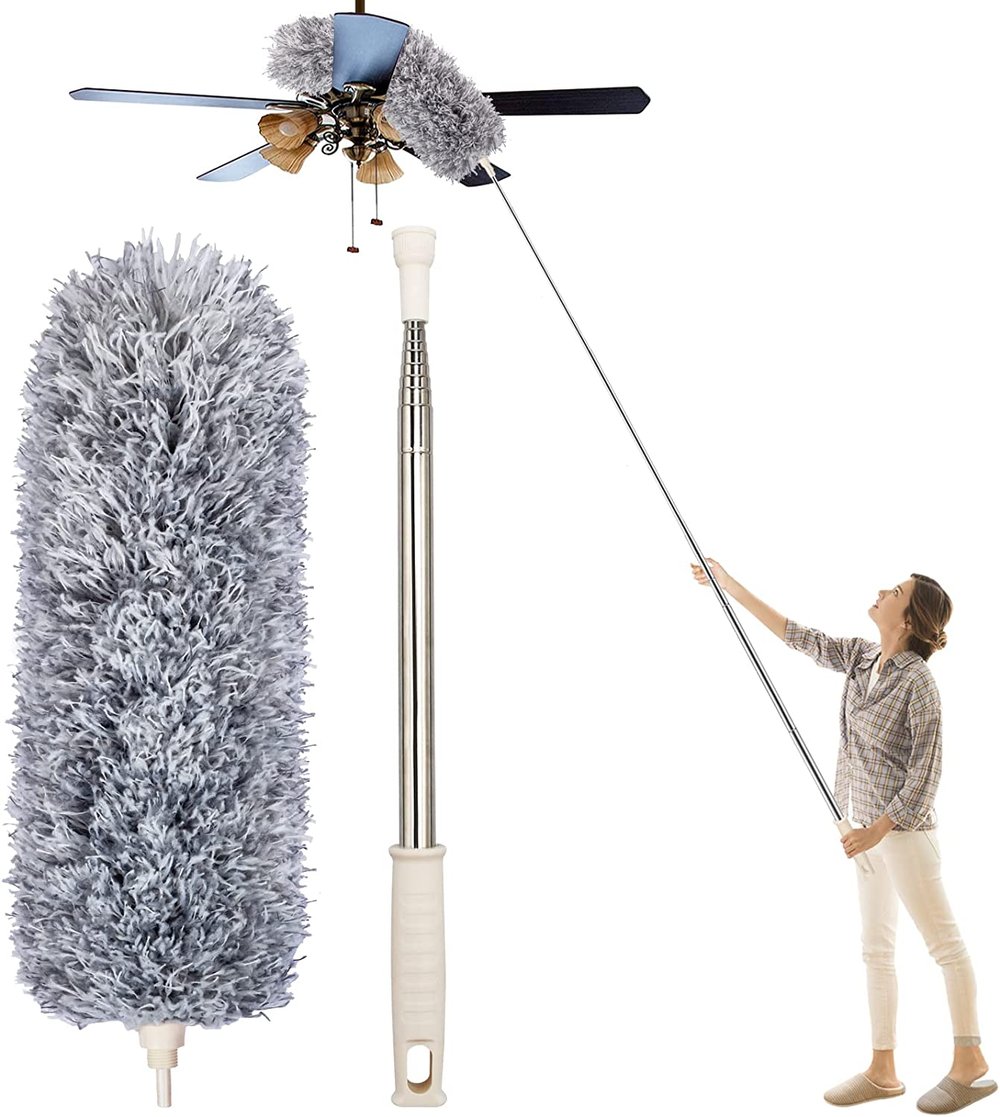 Extendable Microfiber Duster with Flexible Head – Washable Long Reach