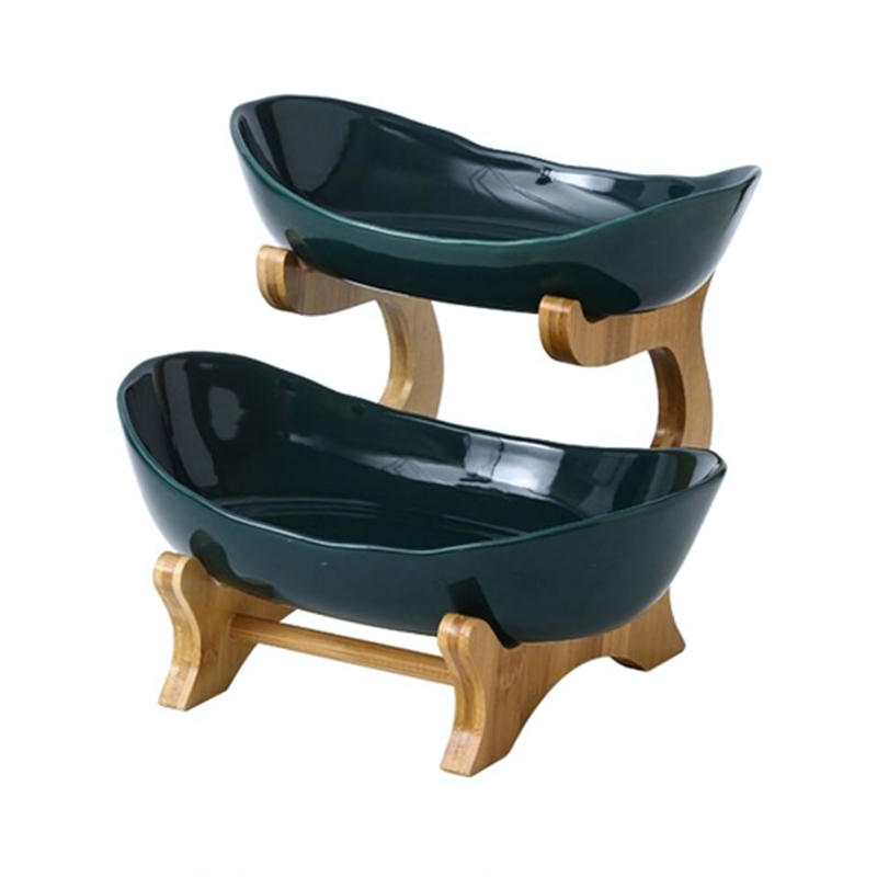 Multi-Level Fruit Organizer with Bamboo Base and Plastic Bowls
