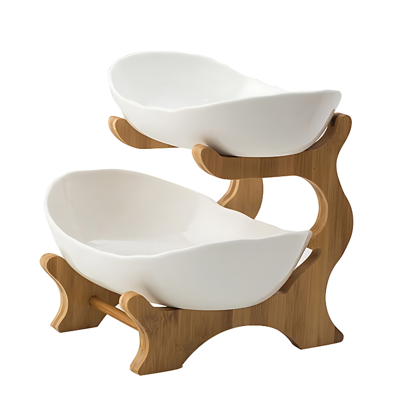 Multi-Level Fruit Organizer with Bamboo Base and Plastic Bowls