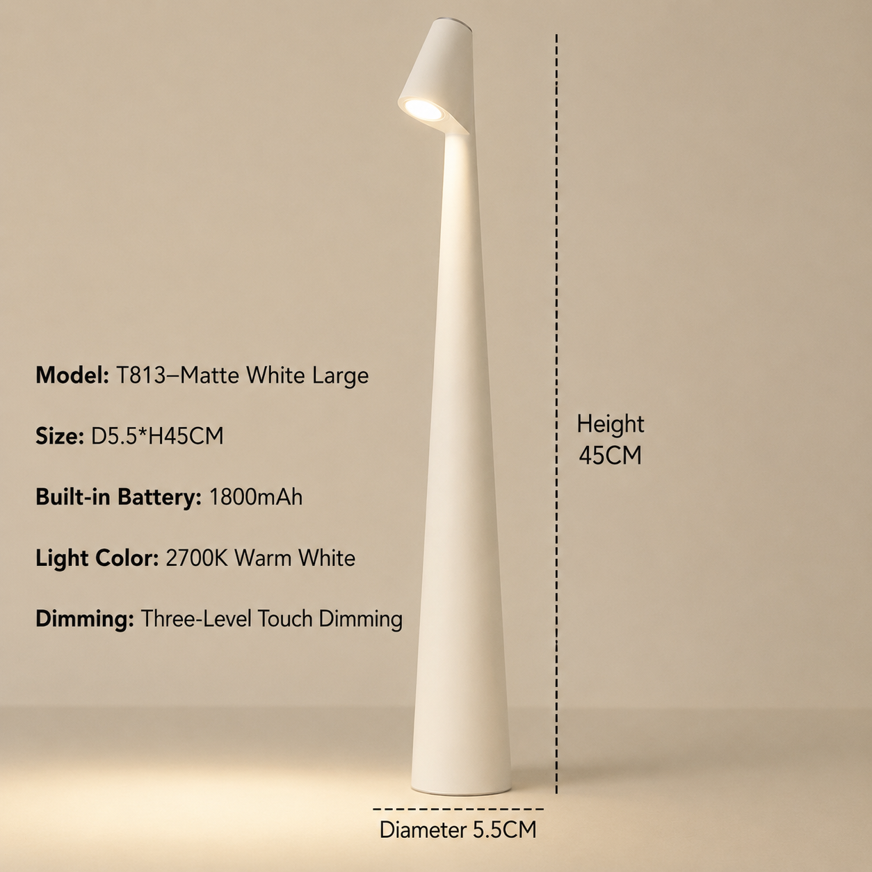 Wireless Designer LED Table Lamp with 3-Level Touch Dimming