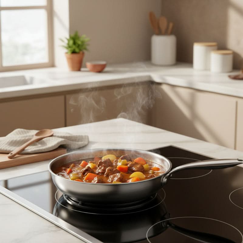 Induction-Compatible Non-Stick Frying Pan with Hammered Titanium Finish