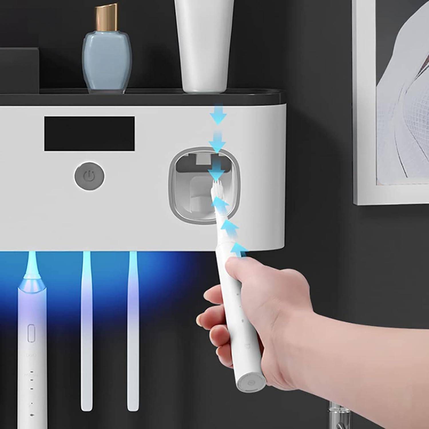 Smart UV Toothbrush Organizer with Rechargeable Dispenser