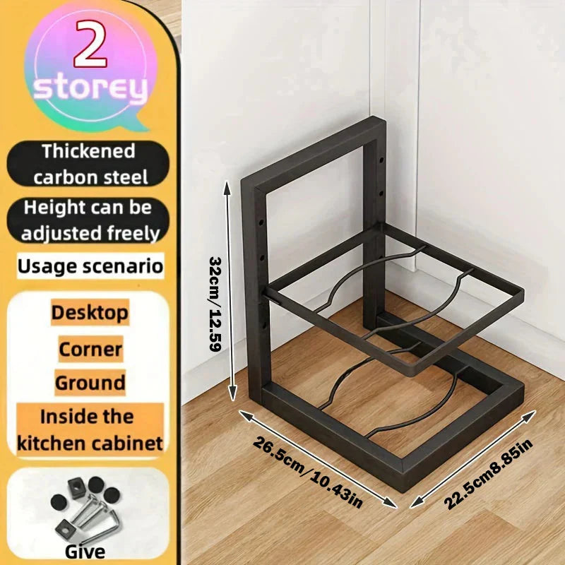 Pan and Pot Organizer Rack | Adjustable Shelves | Compact Cabinet Storage