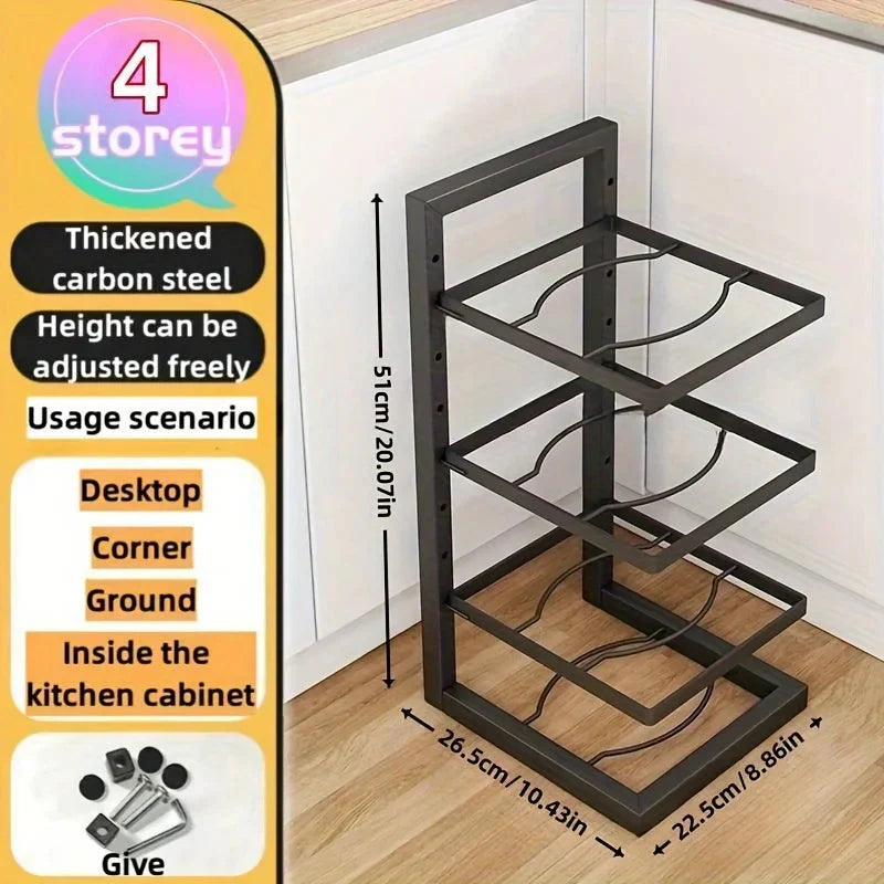 Pan and Pot Organizer Rack | Adjustable Shelves | Compact Cabinet Storage