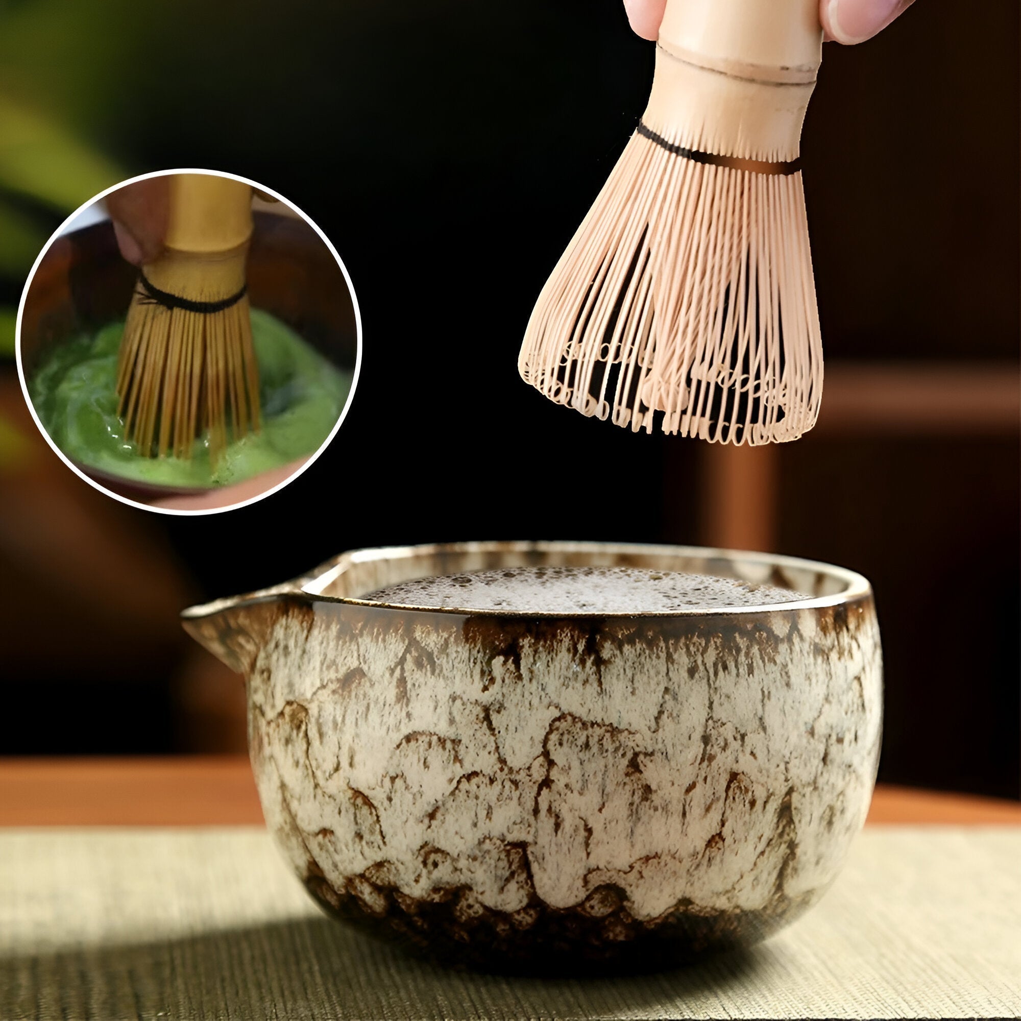 Elegant 6-Piece Matcha Preparation Kit in Bamboo and Ceramic
