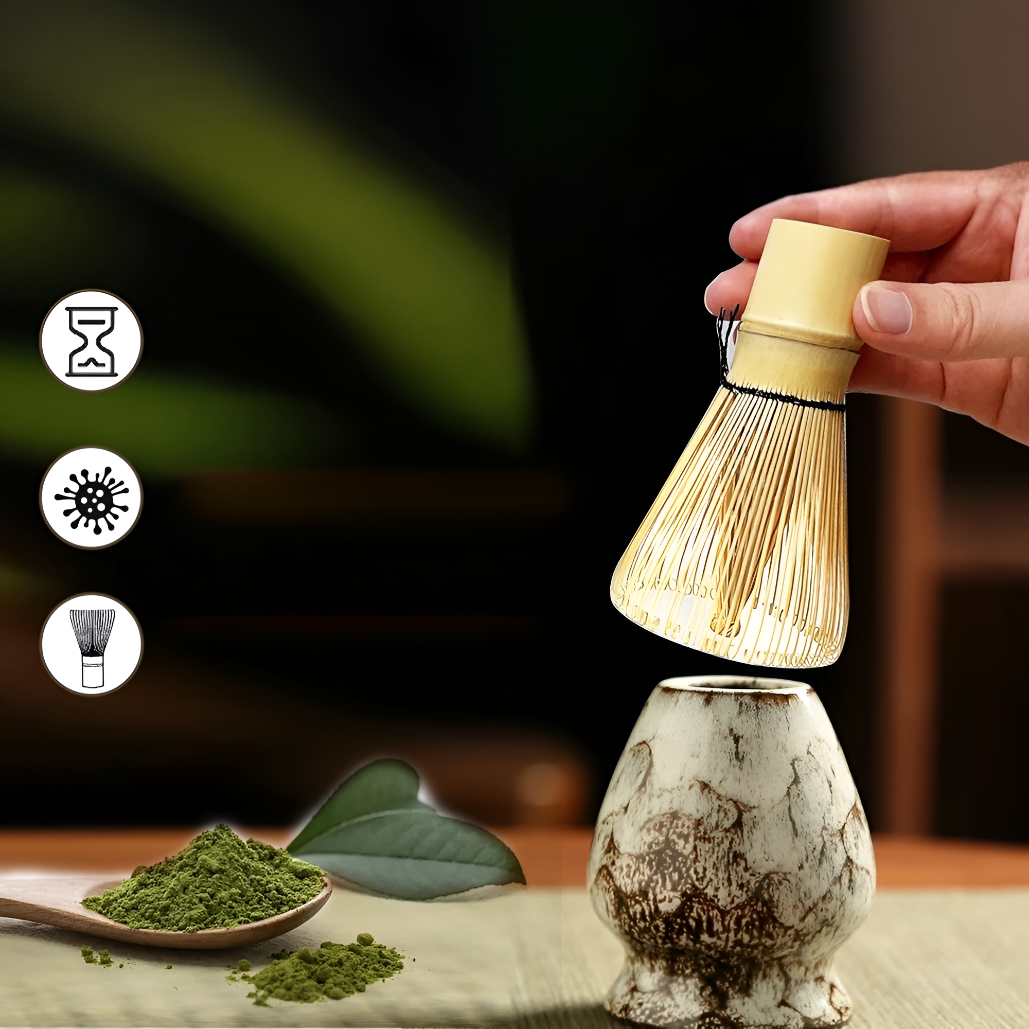Elegant 6-Piece Matcha Preparation Kit in Bamboo and Ceramic