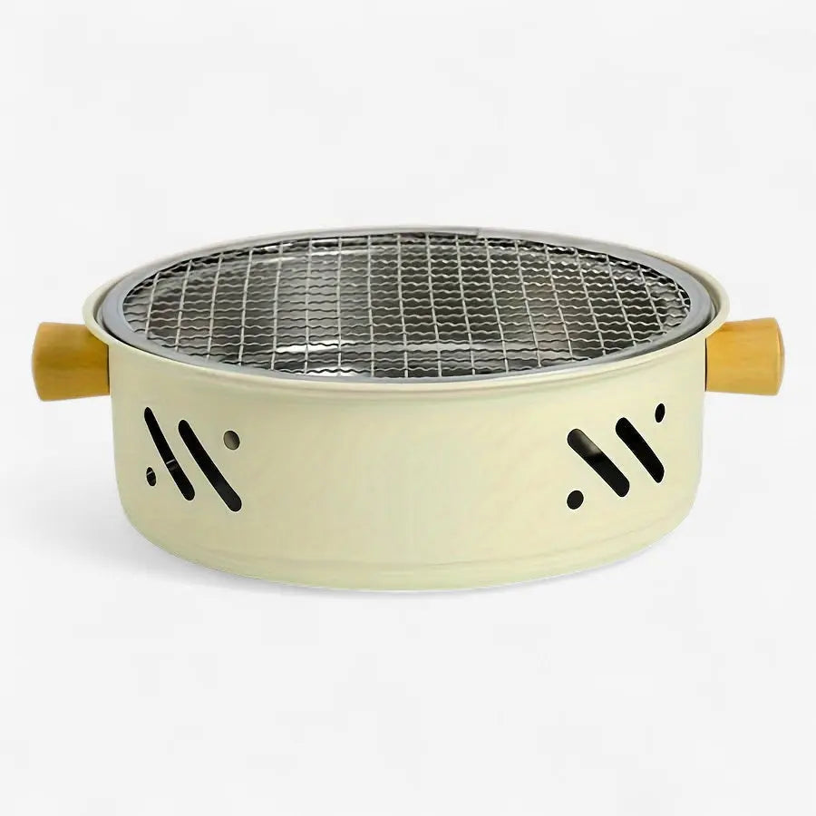 28 cm Charcoal Grill with Wooden Handles for Outdoor Use