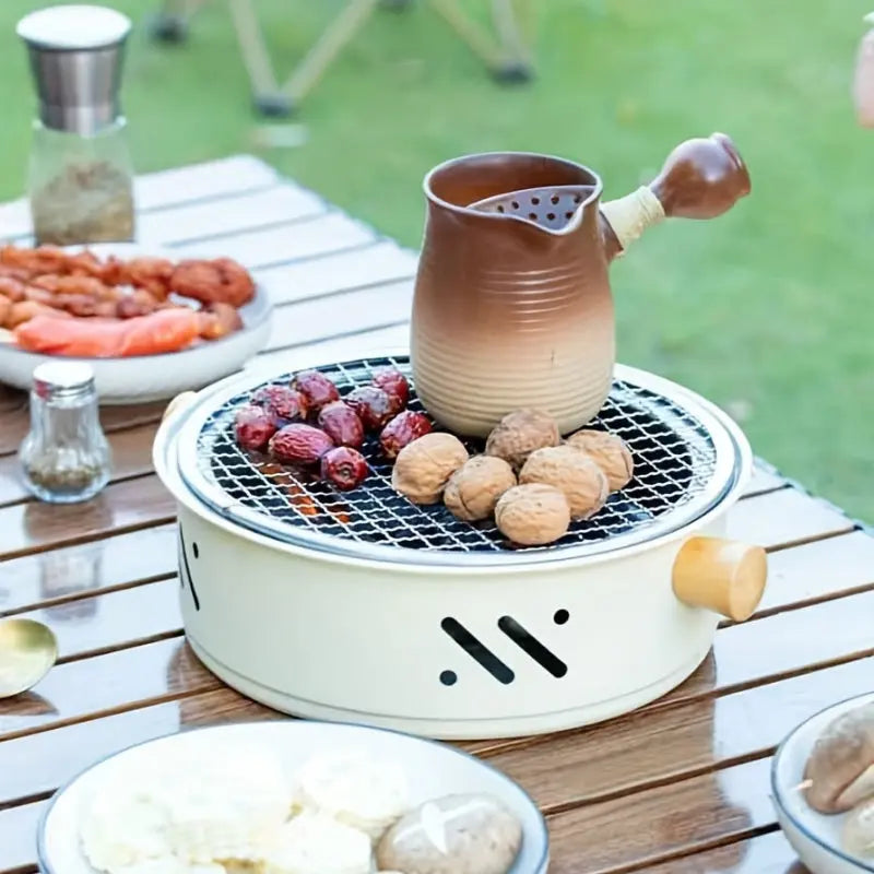 28 cm Charcoal Grill with Wooden Handles for Outdoor Use