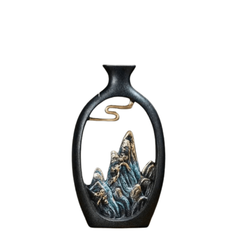 SerenityStone Matte Black Mountain Sculpture Vase
