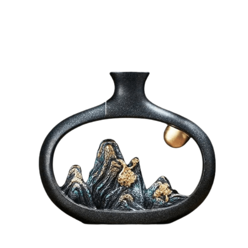 SerenityStone Matte Black Mountain Sculpture Vase