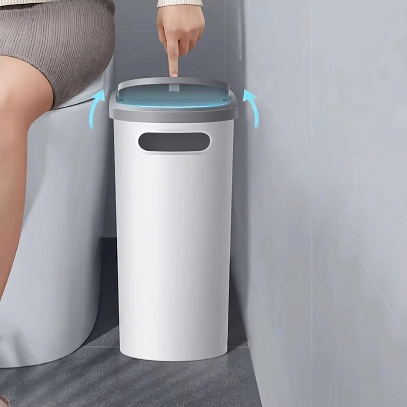 Space-Saving Waste Bin with Press Lid for Easy Disposal