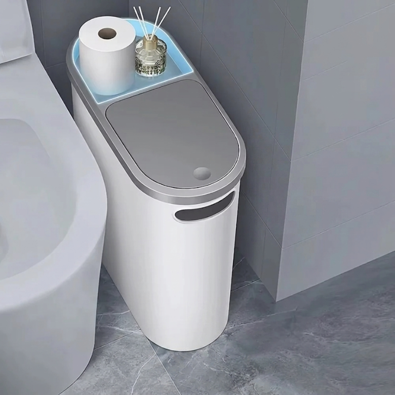 Space-Saving Waste Bin with Press Lid for Easy Disposal