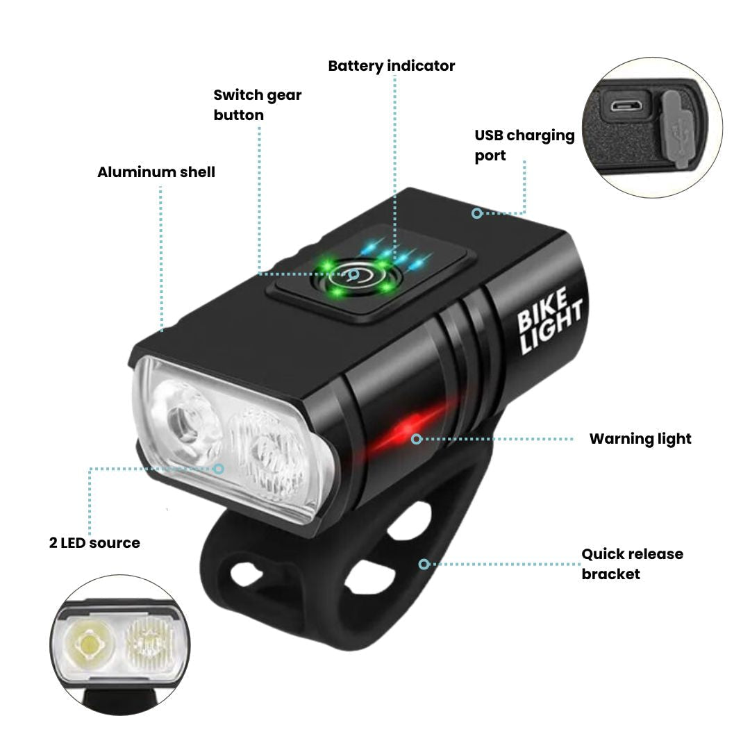 High-Visibility USB Rechargeable Bicycle Light Set for Safety