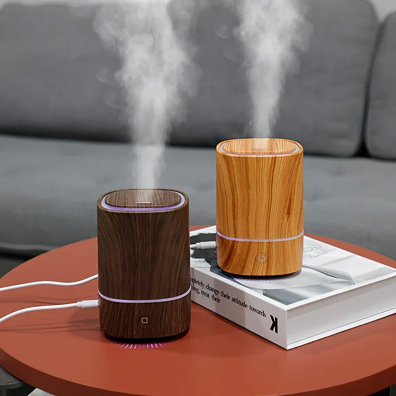 Compact Wood-Finish Humidifier with LED Light and Cool Mist