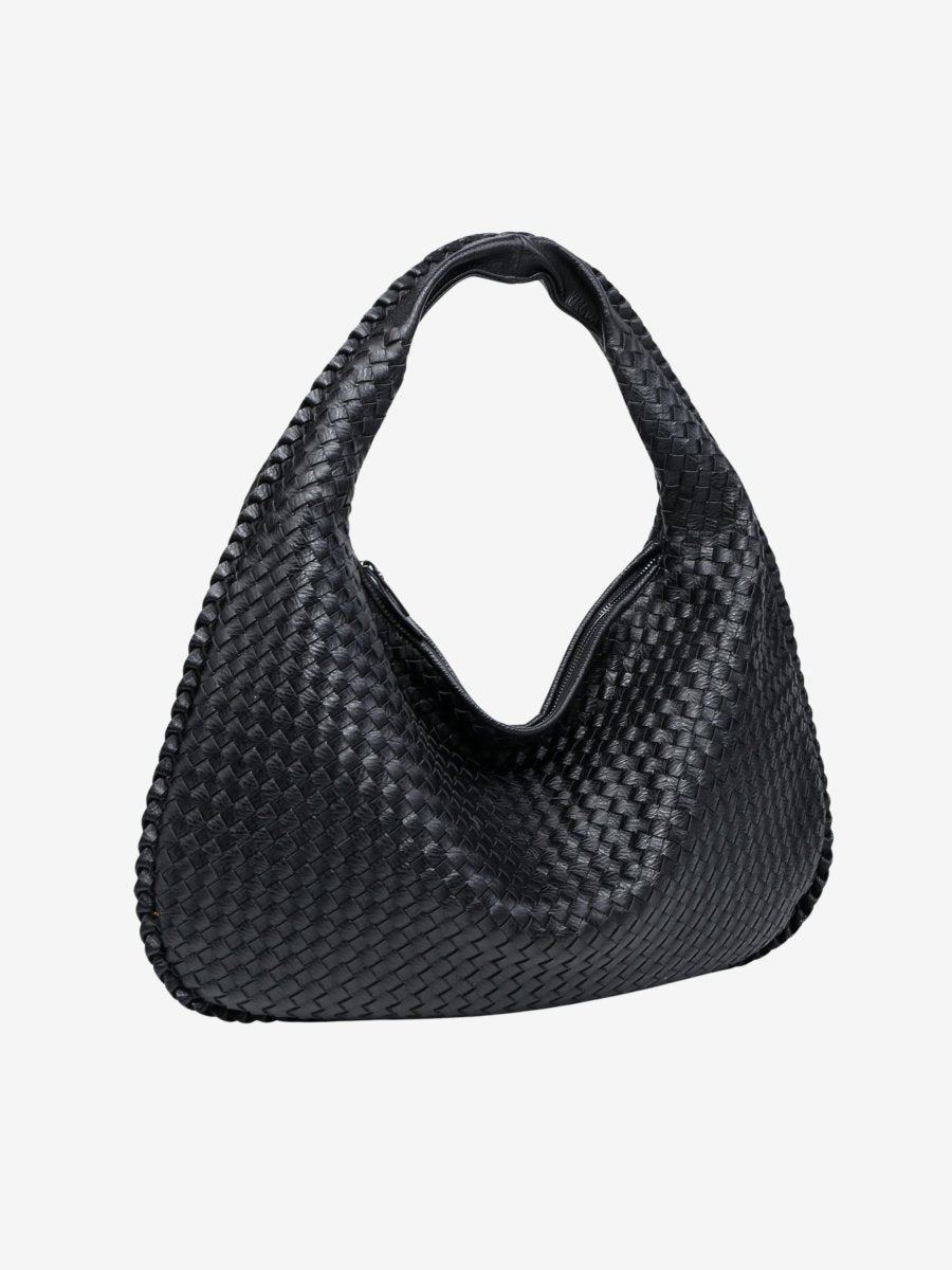 Woven Leather Hobo Bag with Secure Zipper – Crossbody Style