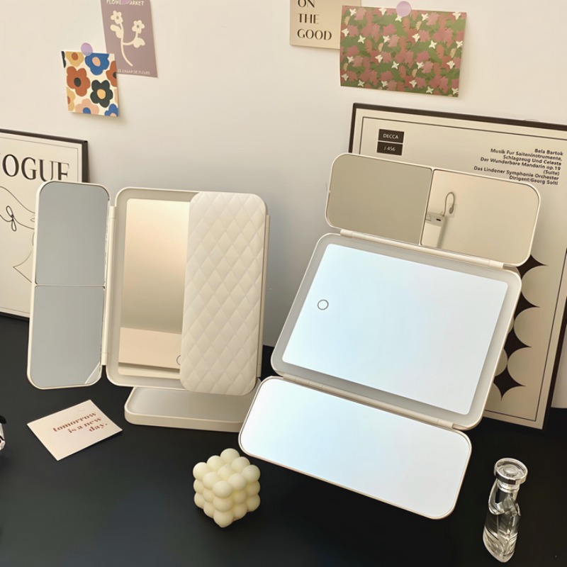 Compact Rechargeable LED Makeup Mirror with Dual Magnification
