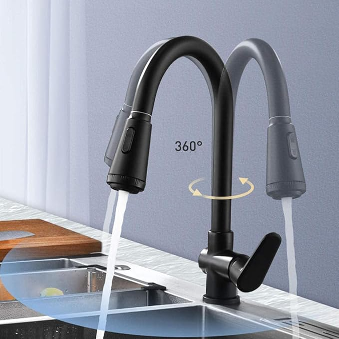 Sleek Black Pull-Out Kitchen Faucet with Dual Spray Options