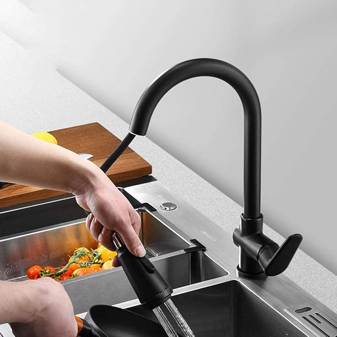 Sleek Black Pull-Out Kitchen Faucet with Dual Spray Options