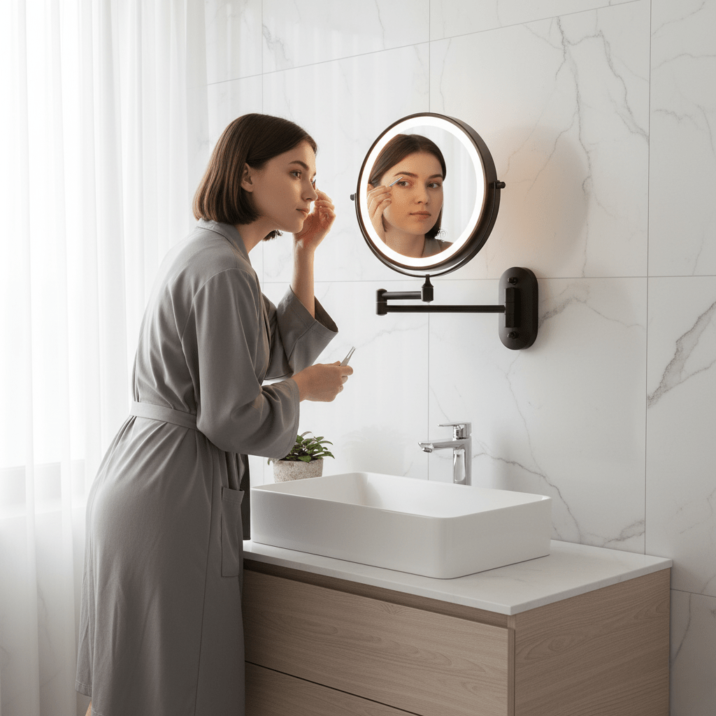 LED Wall-Mounted Magnifying Mirror | Adjustable Brightness | Rechargeable