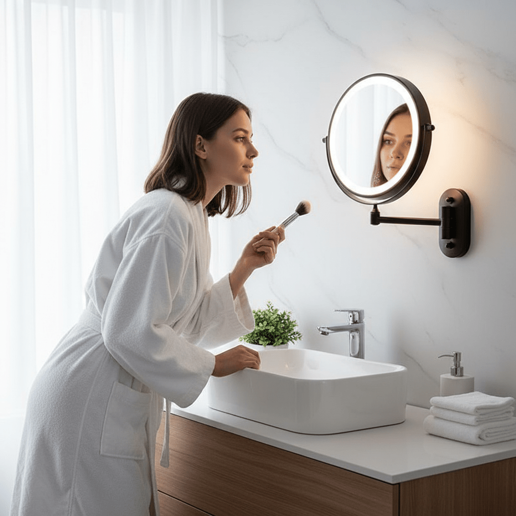LED Wall-Mounted Magnifying Mirror | Adjustable Brightness | Rechargeable