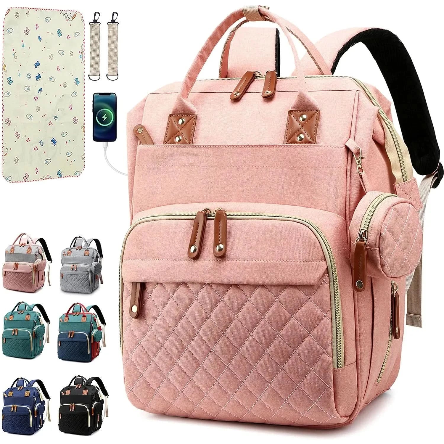 Multi-Functional Backpack Diaper Bag with Changing Mat and Pacifier Holder