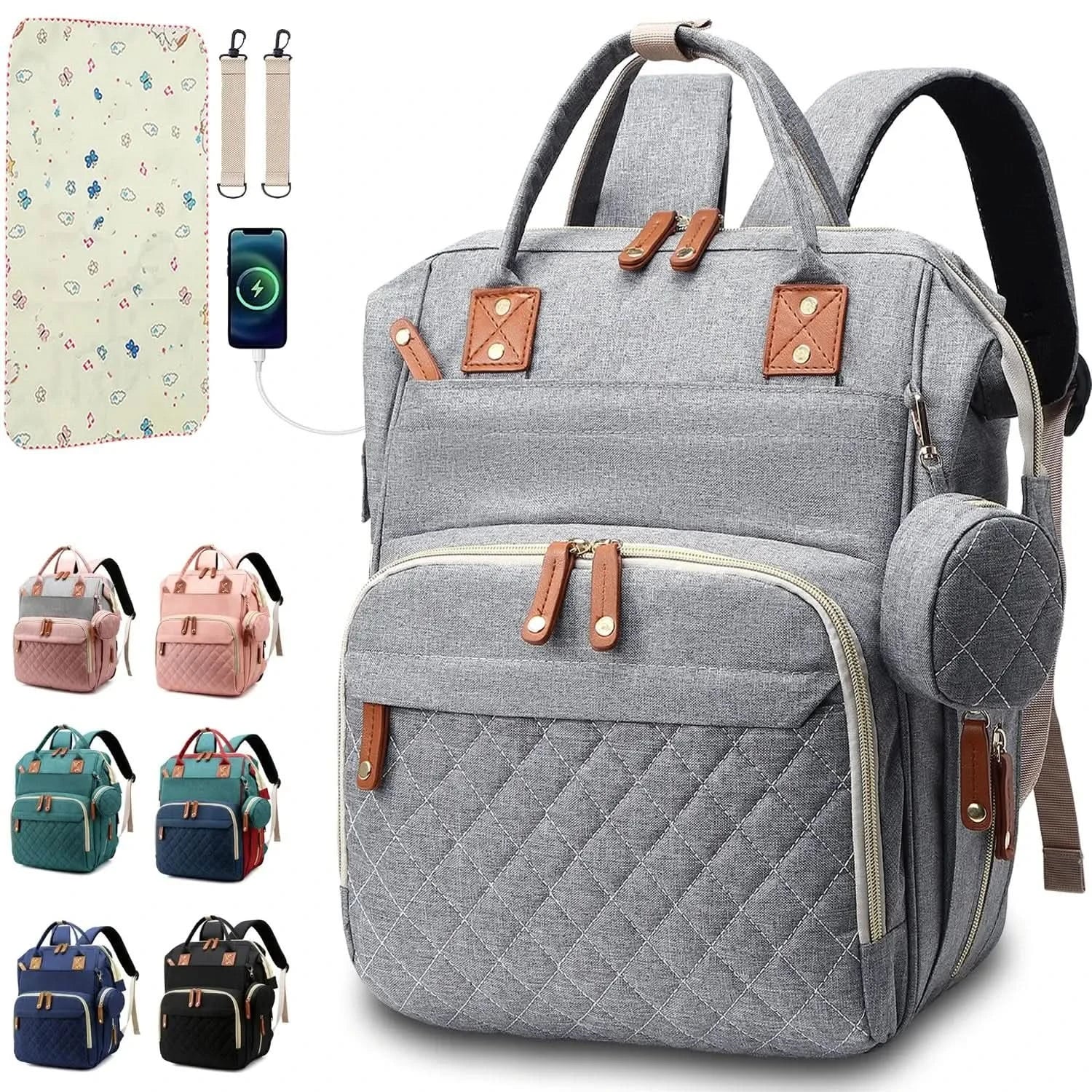 Multi-Functional Backpack Diaper Bag with Changing Mat and Pacifier Holder