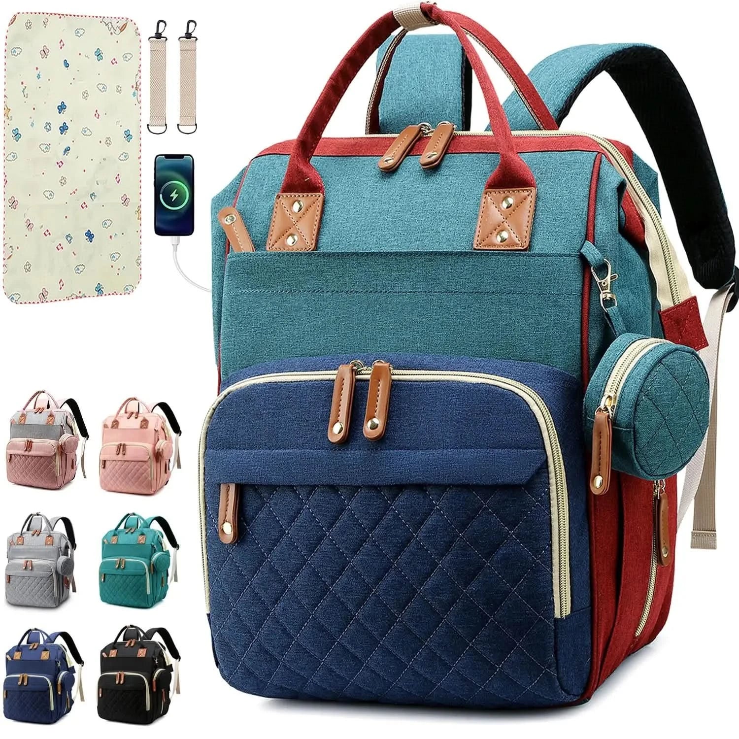 Multi-Functional Backpack Diaper Bag with Changing Mat and Pacifier Holder