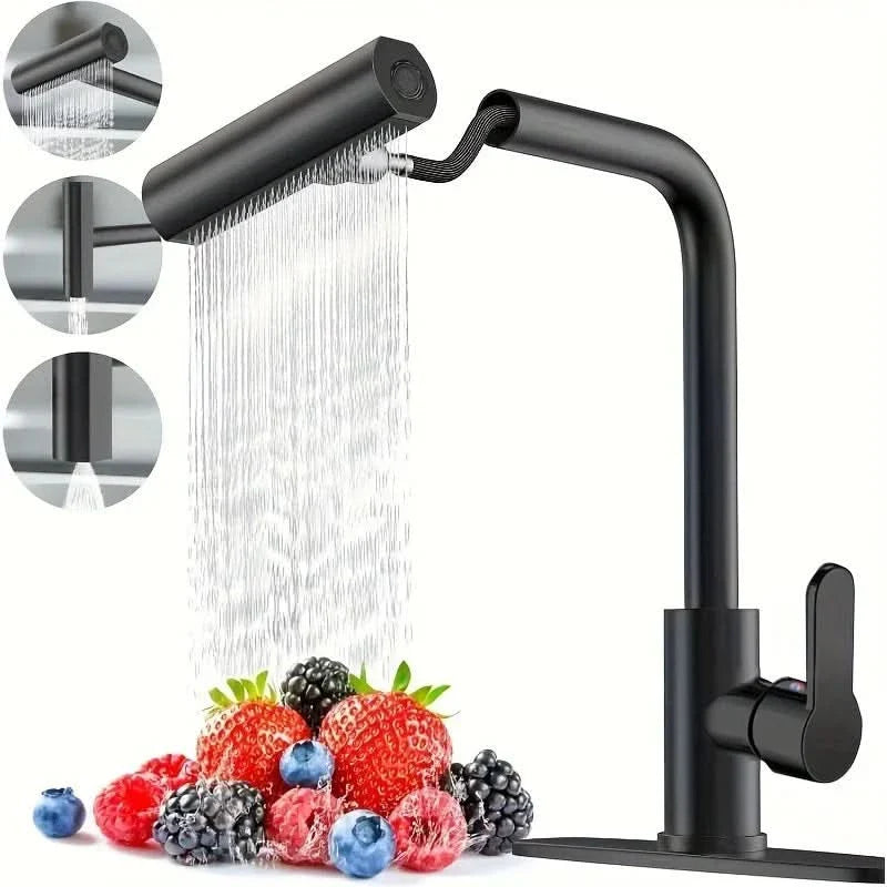 Pull Down Waterfall Kitchen Faucet with Flexible Hose