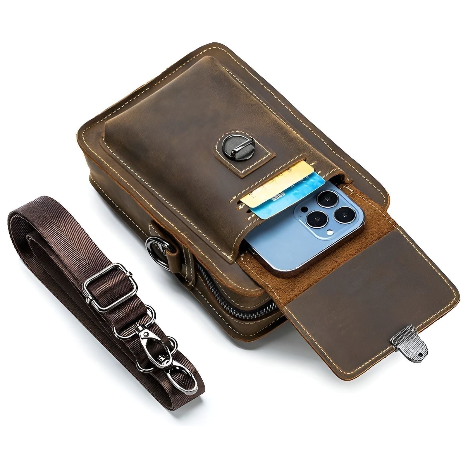 Urban Explorer Men's Leather Crossbody Bag with Pockets