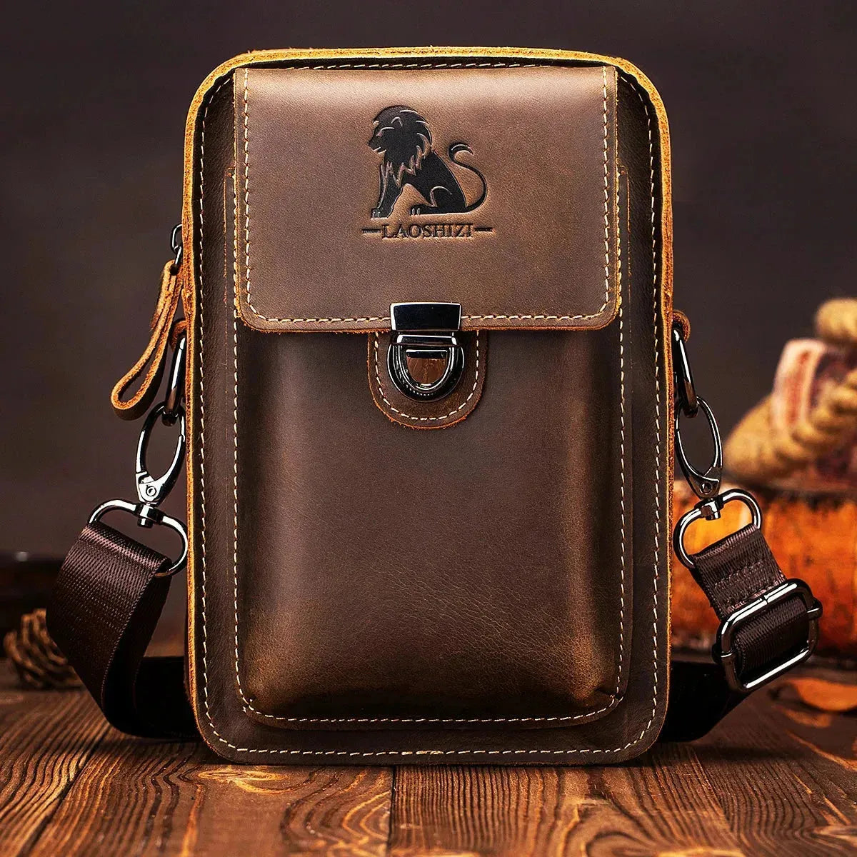 Urban Explorer Men's Leather Crossbody Bag with Pockets