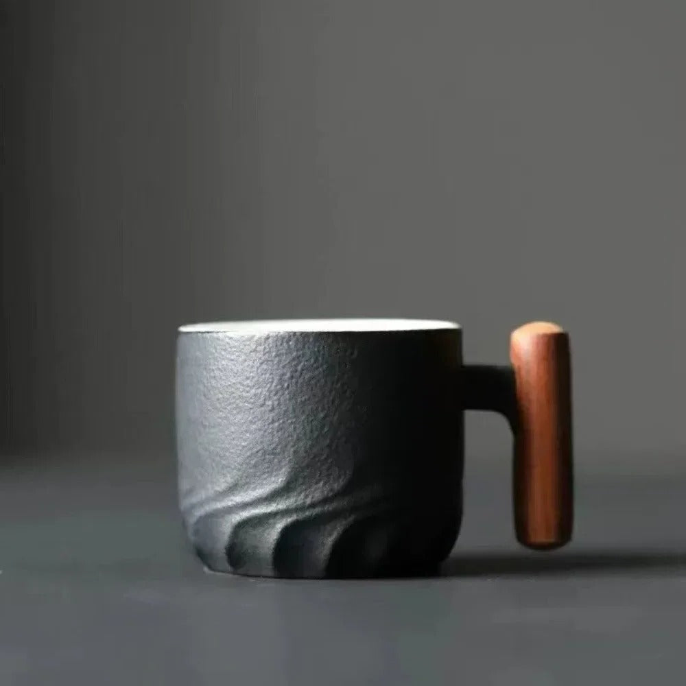 Vintage-Style 80ml Ceramic Espresso Mug with Wooden Grip