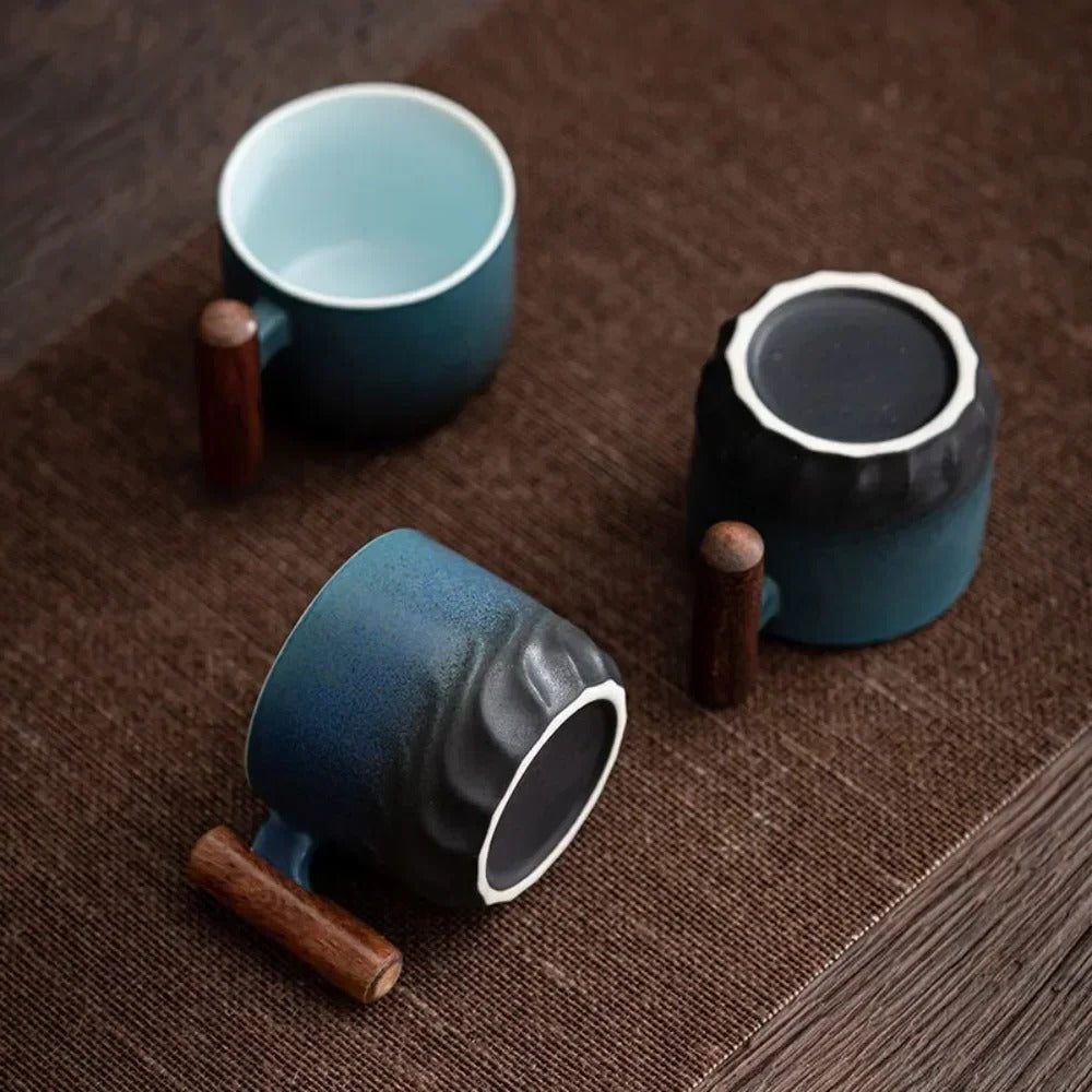 Vintage-Style 80ml Ceramic Espresso Mug with Wooden Grip