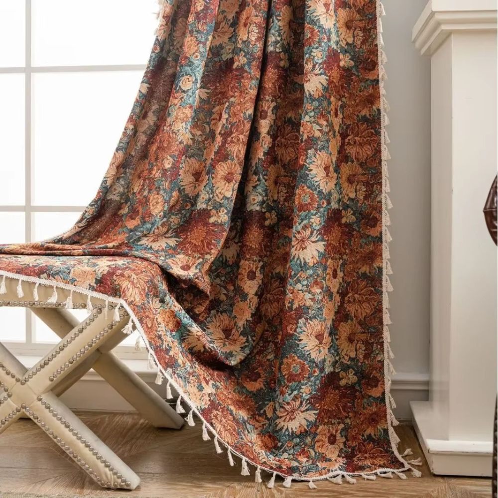 Charming Floral Tassel Curtain Panel for Timeless Décor