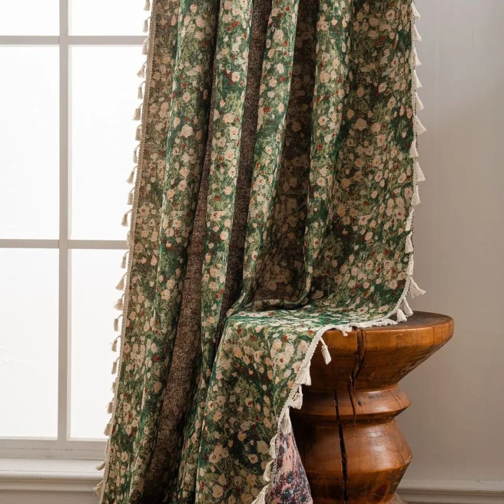 Charming Floral Tassel Curtain Panel for Timeless Décor