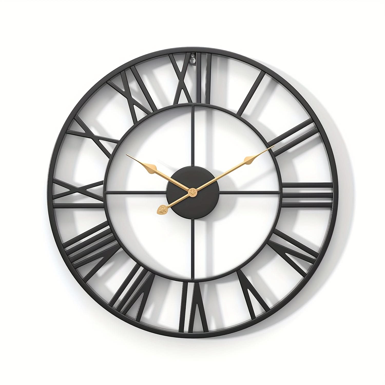 Silent Round Wall Clock - Vintage Design with Sturdy Metal Frame for Bedroom