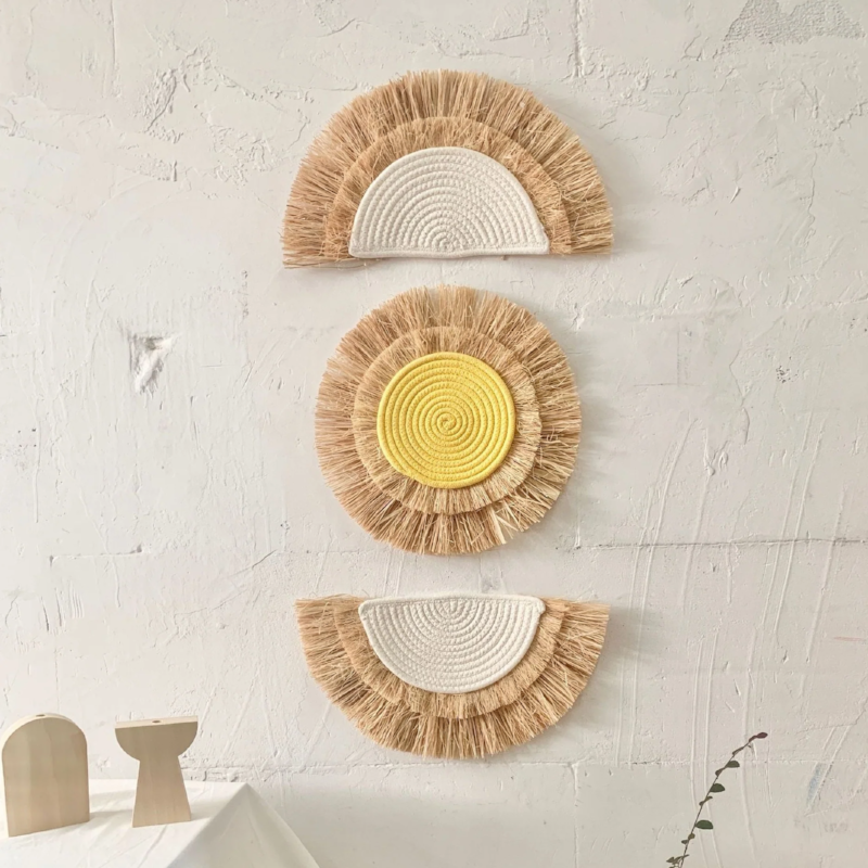 Handcrafted Sun and Moon Wall Hanging in Earthy Tones