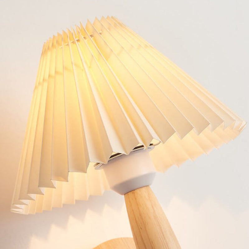 Elegant Indoor Wall Light with Pleated Shade and Wooden Accents