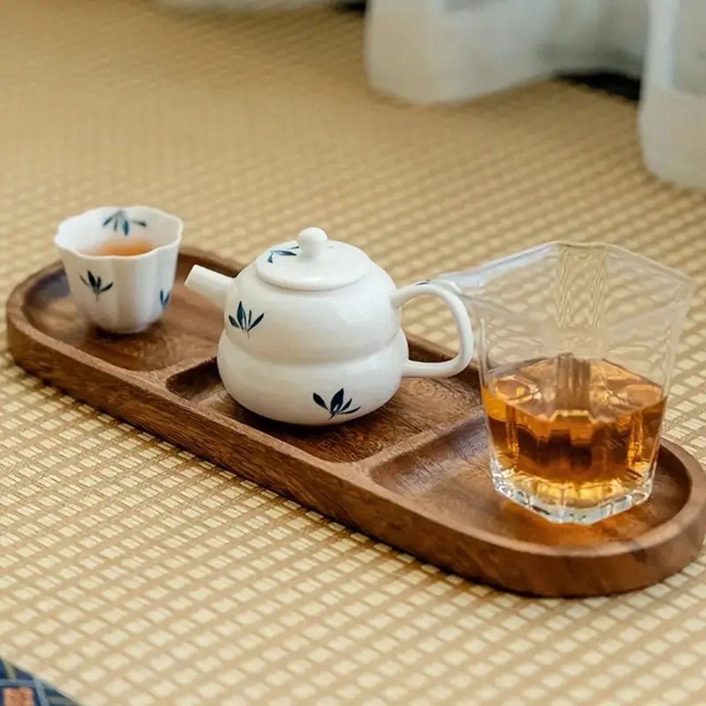 Elegant Wooden Snack Tray with 3 Dividers - 11 x 4 Inches