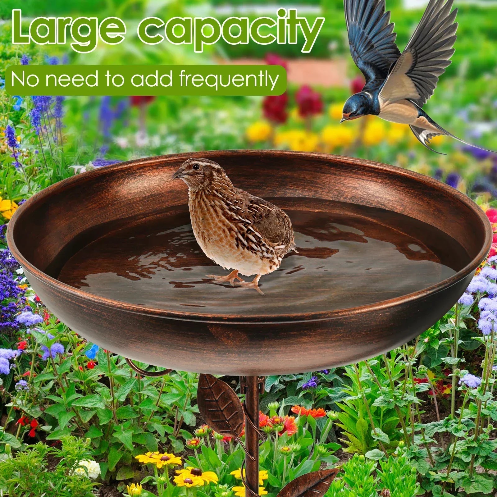Bird Bath with Stand | Sturdy Metal Bowl