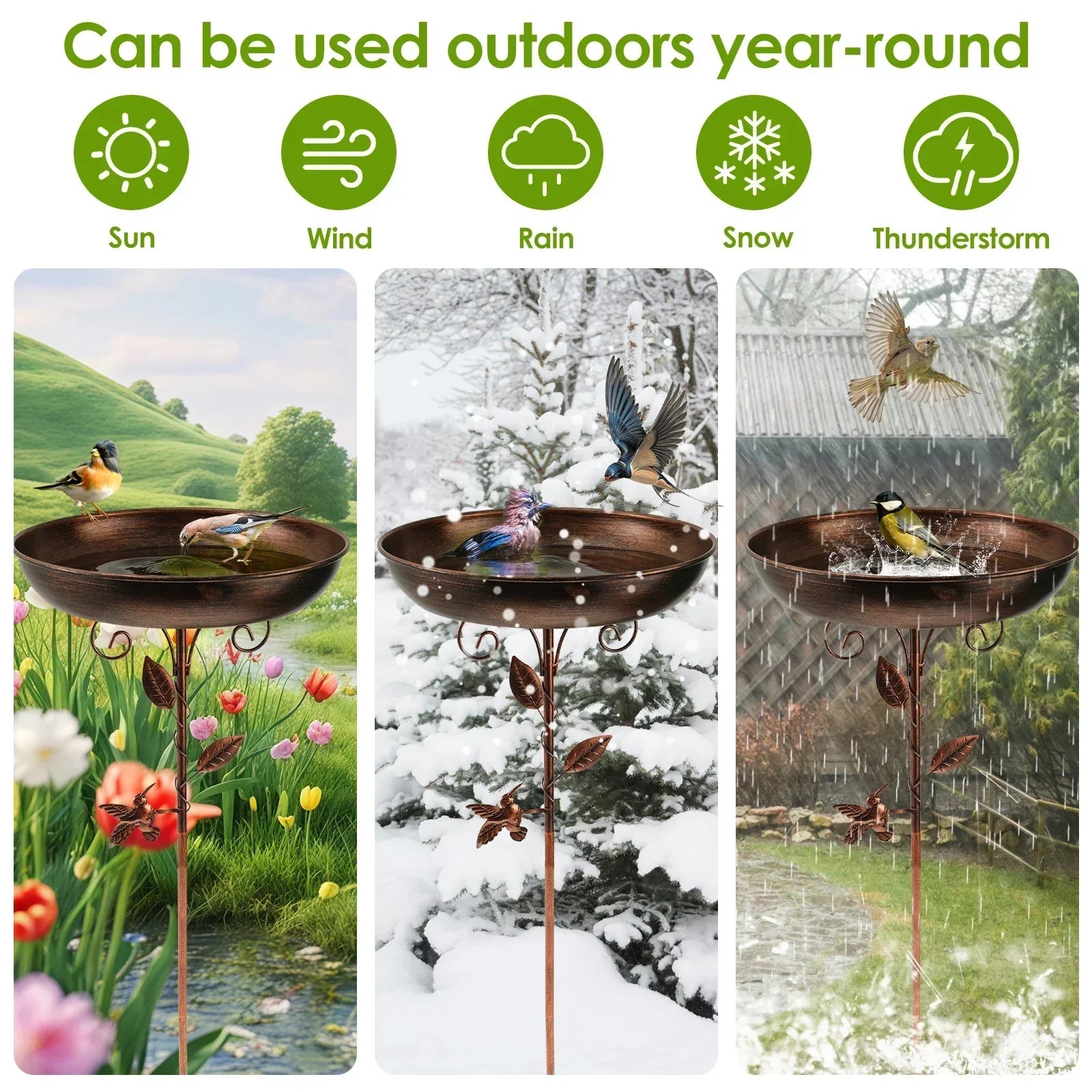 Bird Bath with Stand | Sturdy Metal Bowl