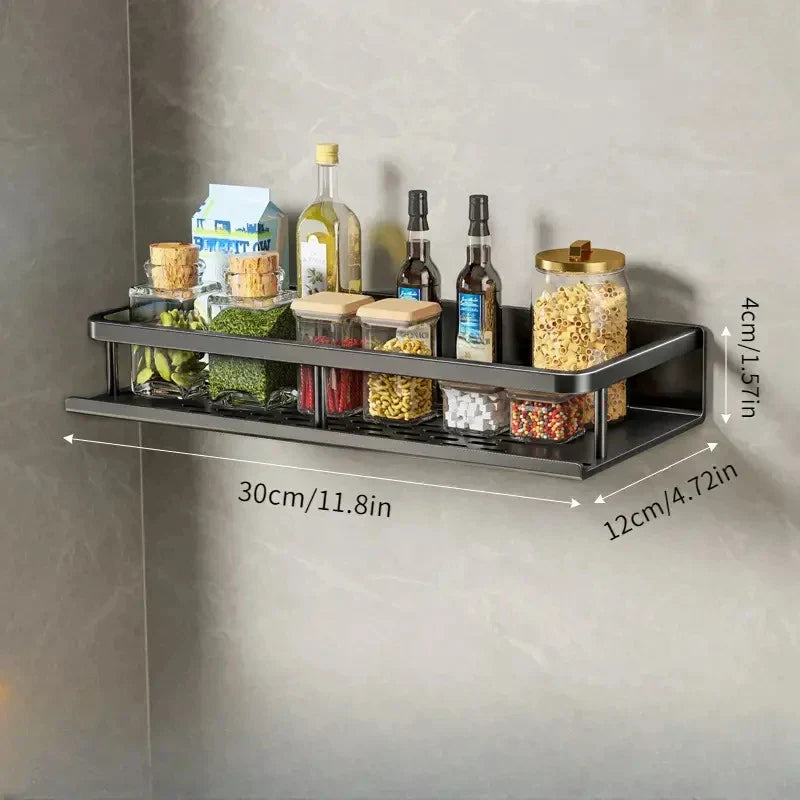 Elegant Wall-Mounted Kitchen Organizer with Spice Rack & Hooks